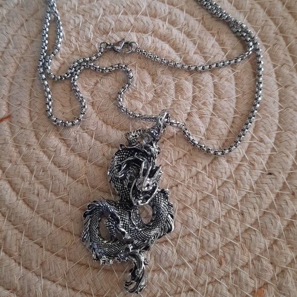Men's Stainless Steel Gothic Necklace - Dragon Pendant, NEW! - Picture 2 of 13